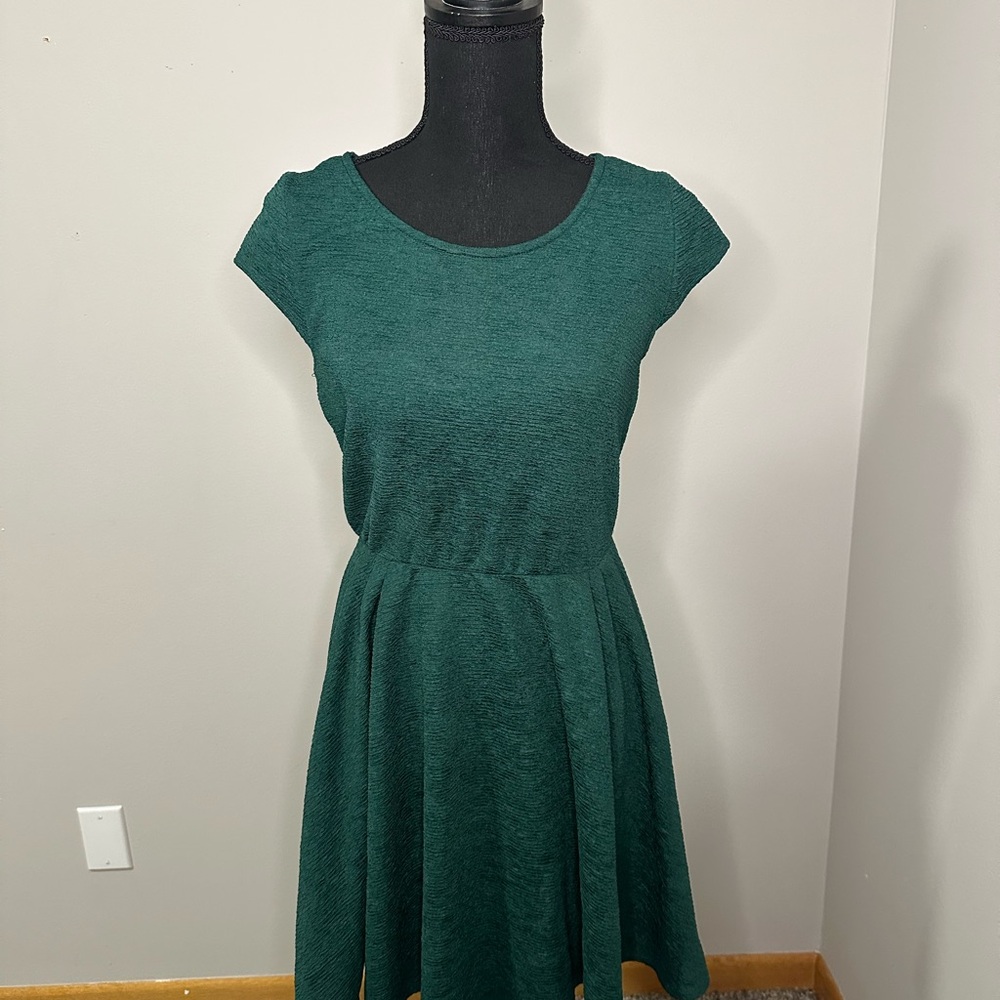BCX Green Fit and Flare Mini Dress with Cap Sleeves